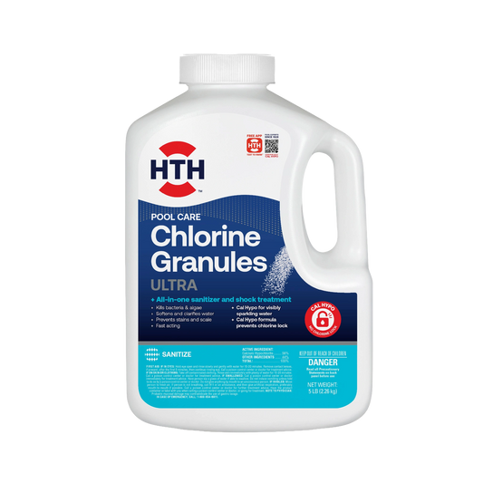 front of hth pool chlorine granules container