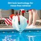 HTH robotic pool cleaner being removed from a swimming pool using dirt lock technology for cleaner debris removal.