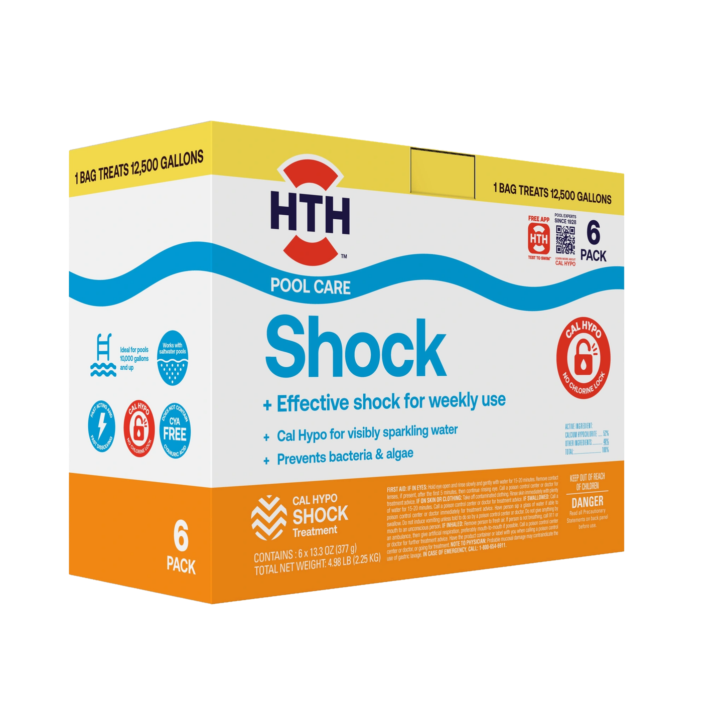 hth pool shock box containing six 13.3 oz packets