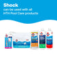 pool shock displayed with compatible hth pool care products