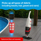 HTH handheld pool and spa vacuum featuring reusable fine particle filtration that captures leaves, hair, sand and debris.