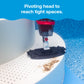 HTH handheld pool and spa vacuum with pivoting vacuum head designed to clean tight spaces, corners and hard-to-reach areas.