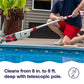 HTH cordless pool vacuum with telescopic pole reaching from 8 inches to 8 feet deep for extended cleaning coverage.