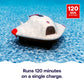HTH robotic pool cleaner operating with up to 120 minutes of runtime on a single battery charge.