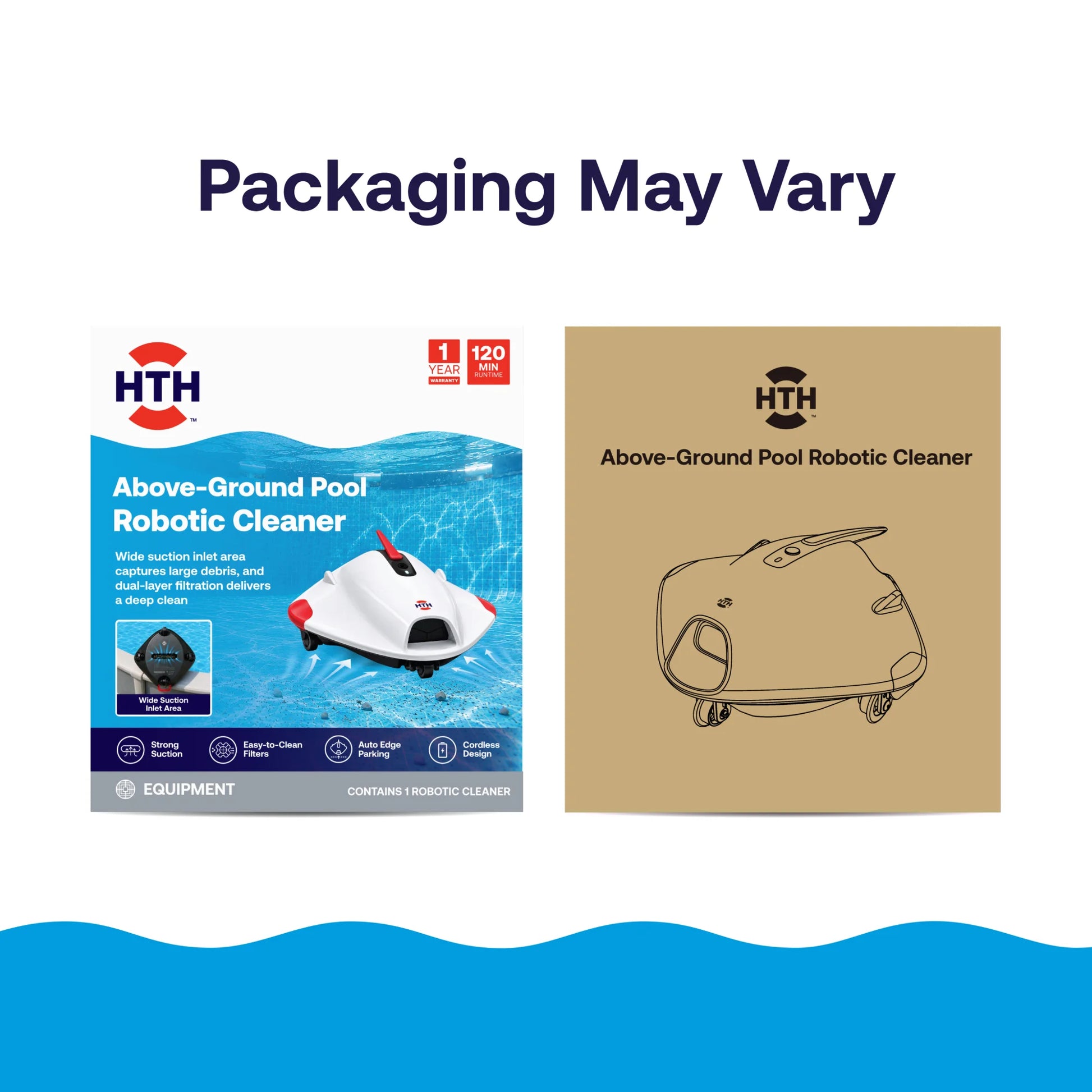 HTH robotic pool cleaner replacement filter package variation image showing multiple approved packaging designs for the dual-layer replacement filter.