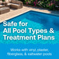 Swimming pool view illustrating that HTH treatments are safe for vinyl, plaster, fiberglass, and saltwater pools.