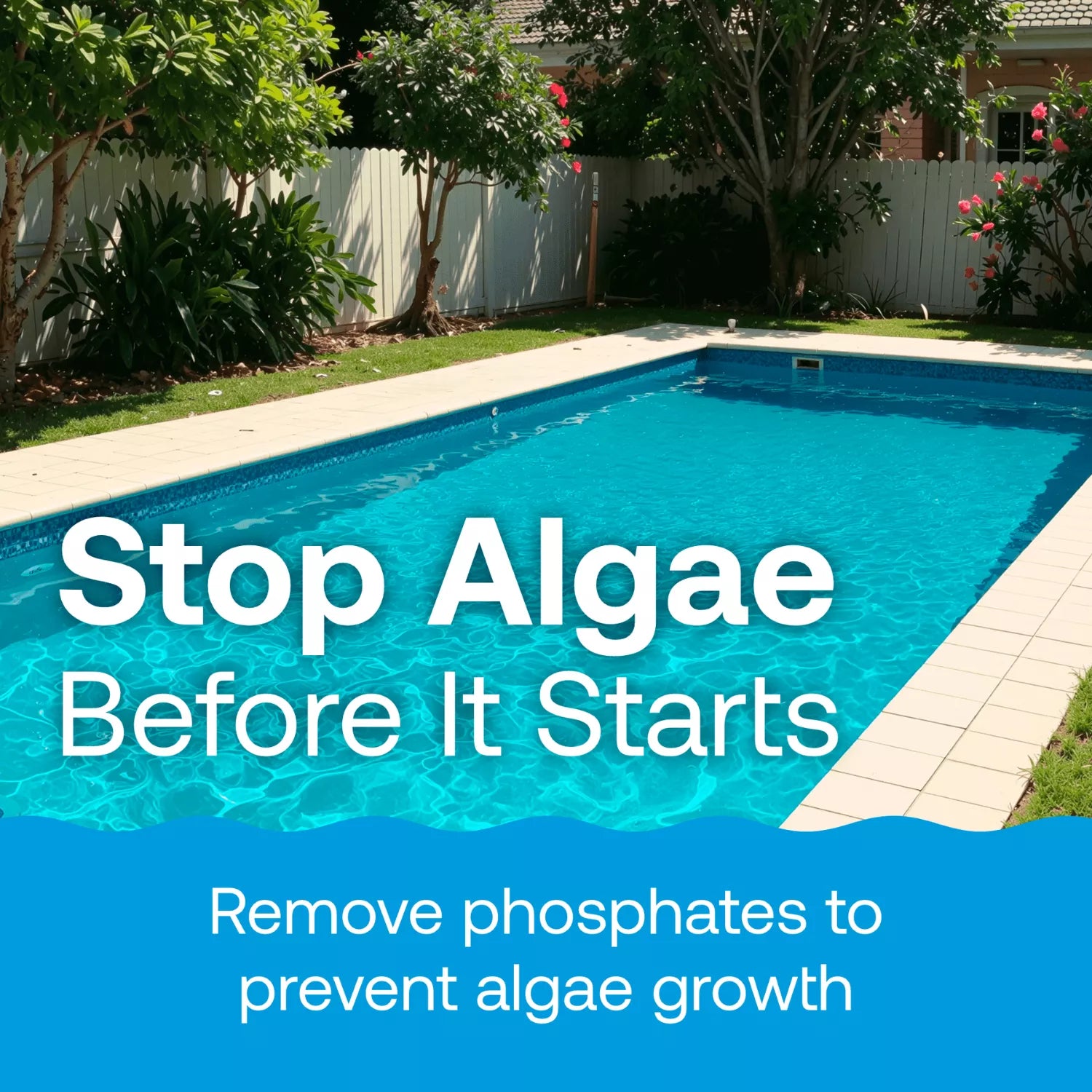 HTH Pool Care emphasizing removing phosphates to prevent algae growth before it starts.