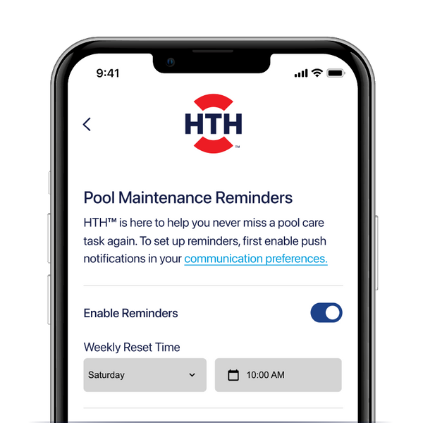 hth test to swim app pool maintenance reminder feature page 