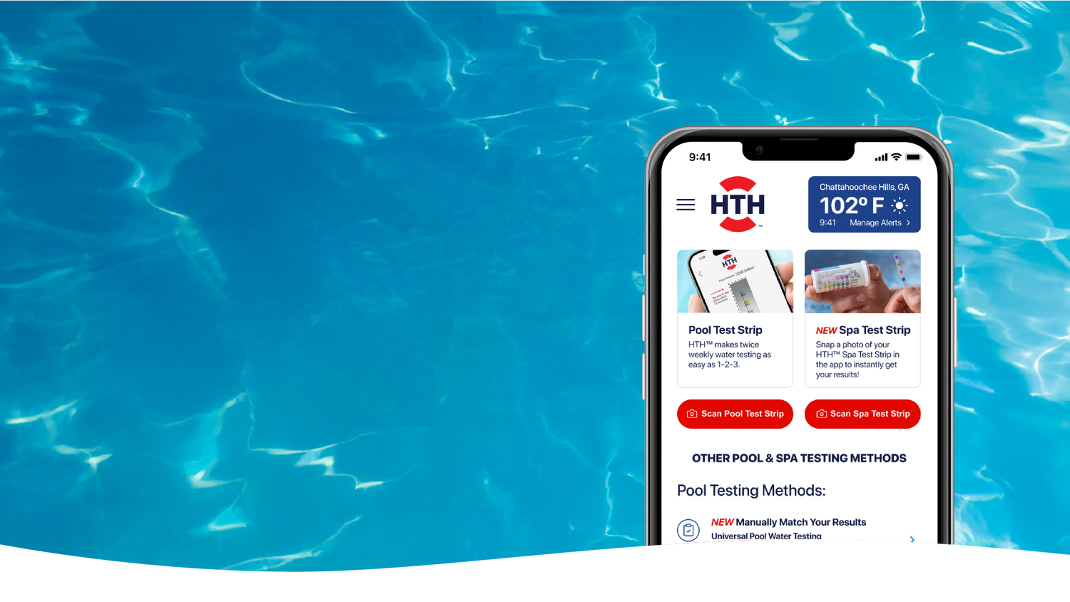 hth test to swim app hero image pool water with hth app