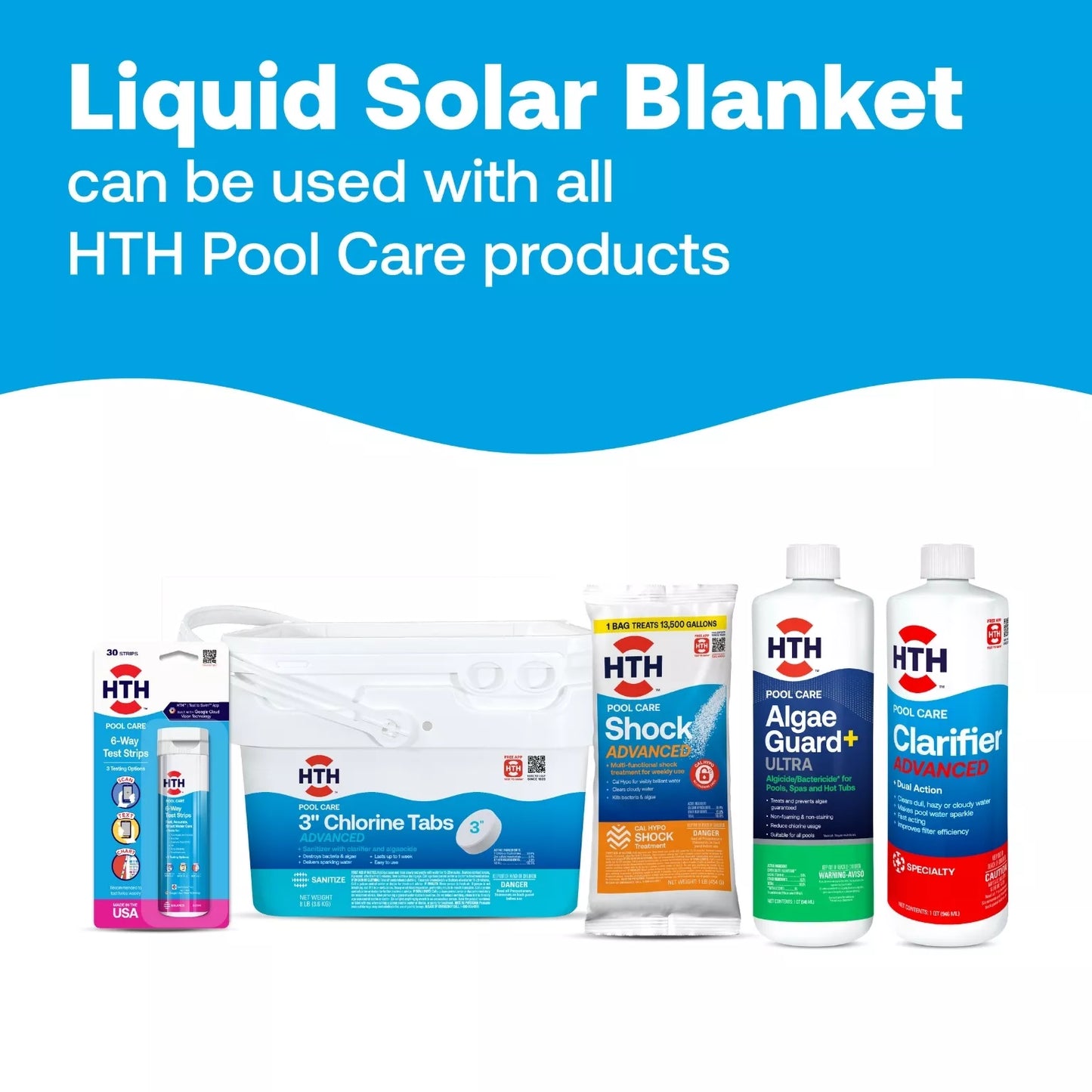 liquid solar cover displayed with compatible hth products