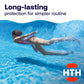 swimmer beside long lasting chlorine protection message