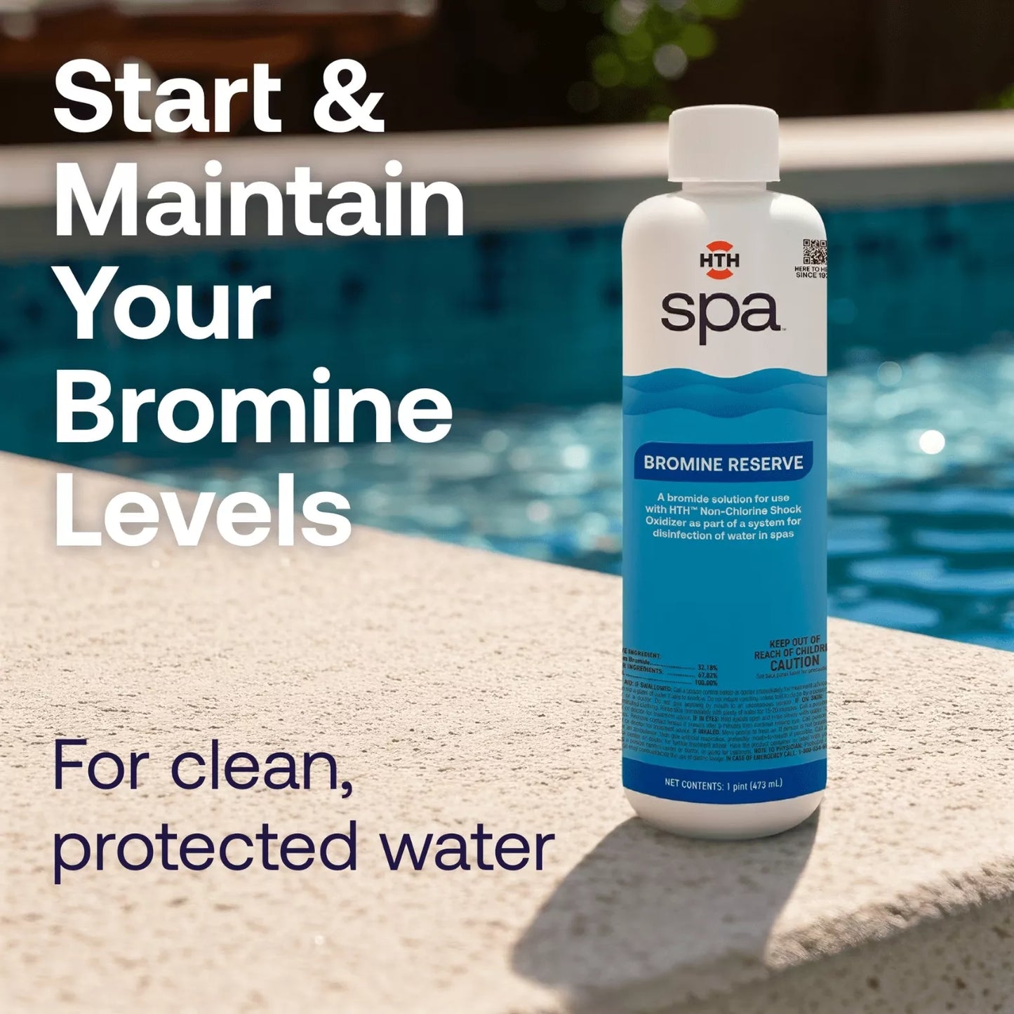 HTH spa Bromine Reserve starts and maintains bromine levels for clean protected water