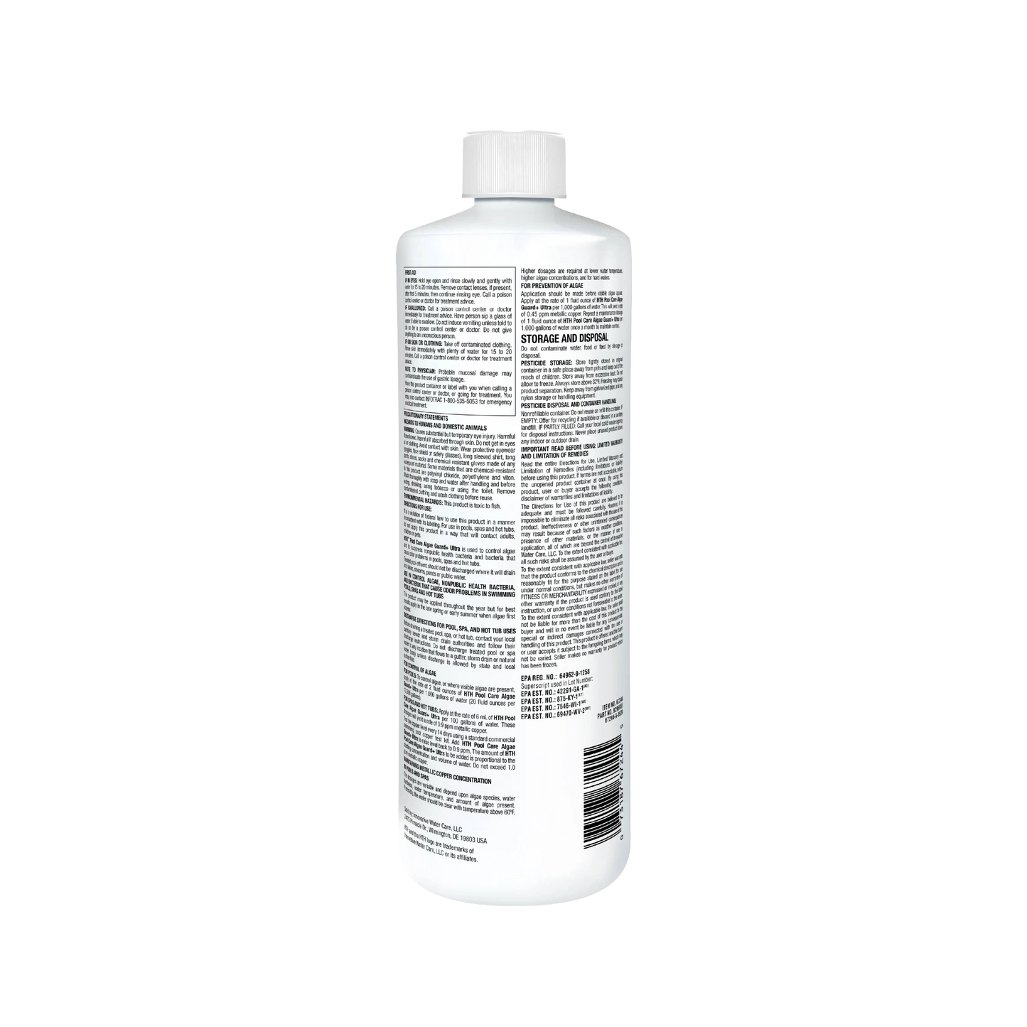 back of hth pool algaecides ultra bottle