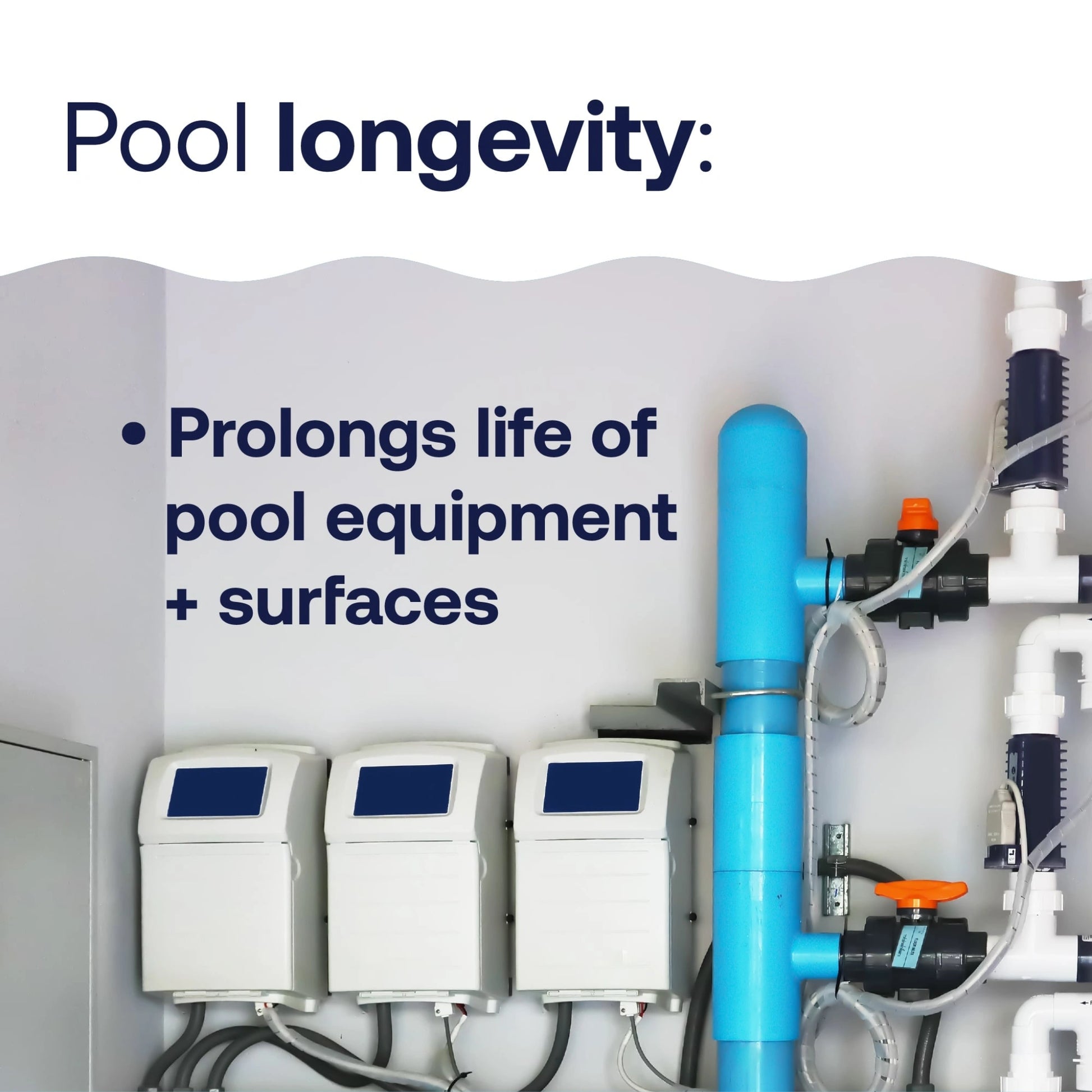 pool equipment shown with longevity benefit graphic