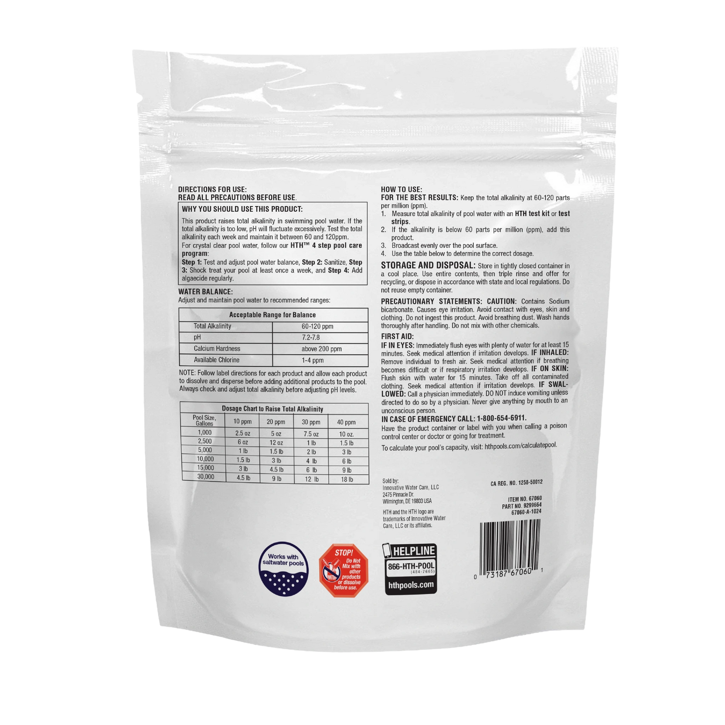 back of hth pool alkalinity increaser five pound pouch