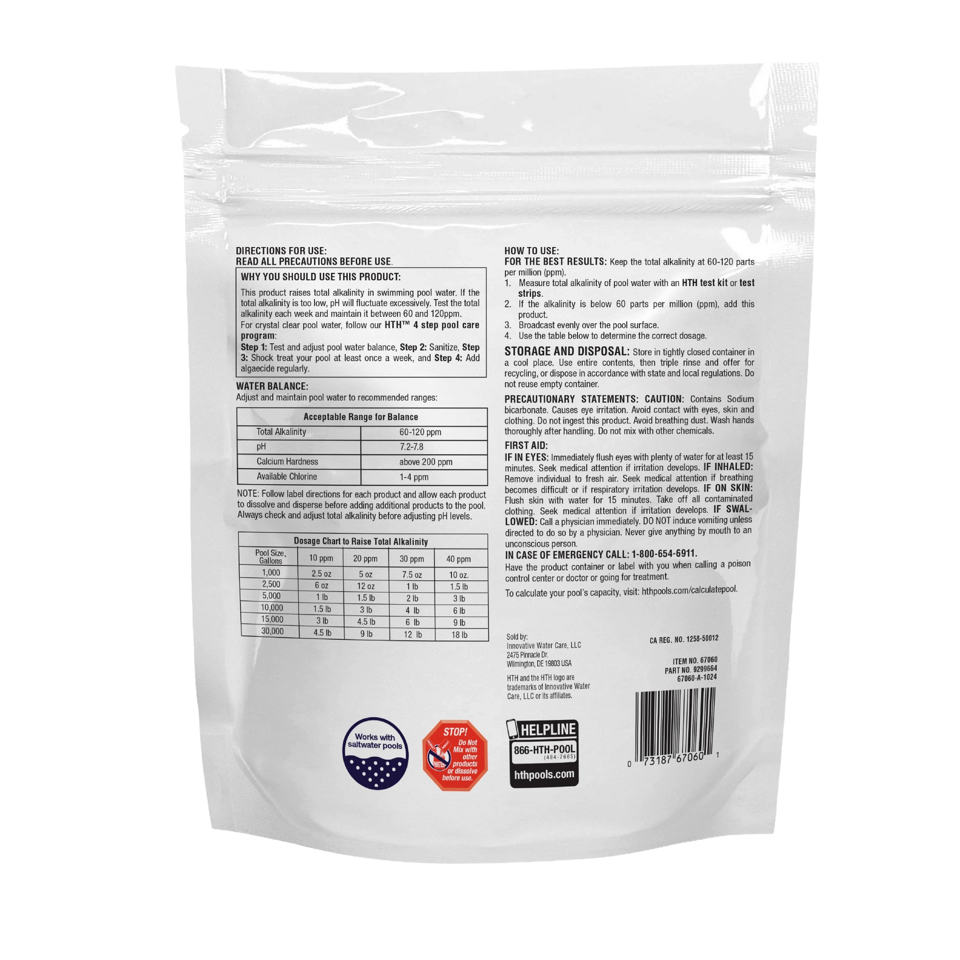 back of hth pool alkalinity increaser five pound pouch