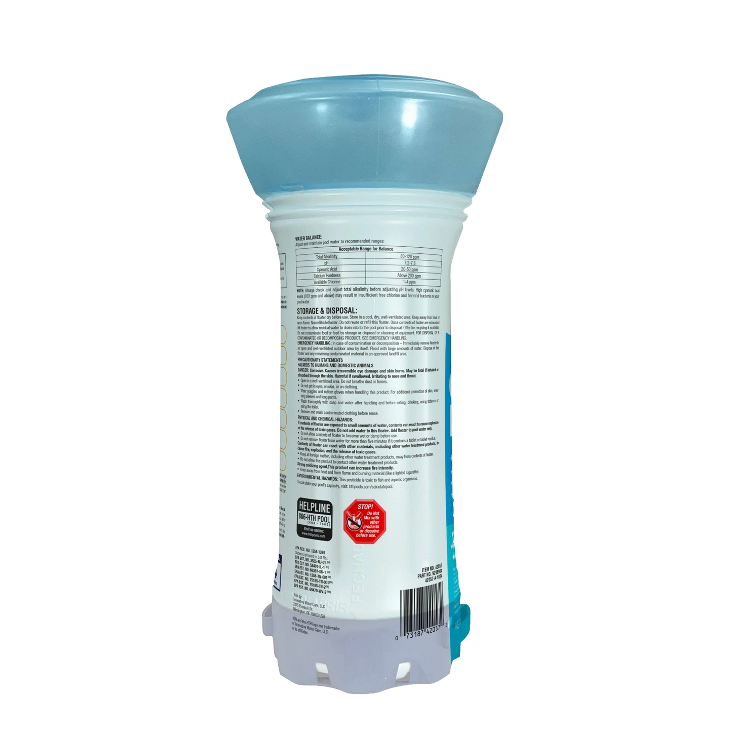 back label of hth pool chlorine floater