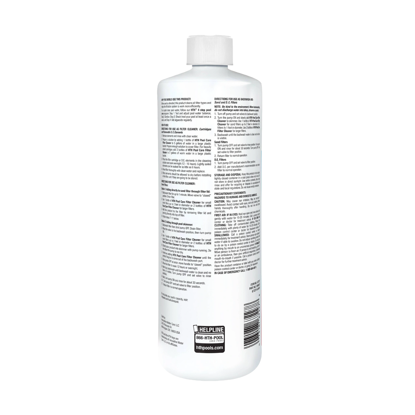 back of hth pool filter cleaner bottle