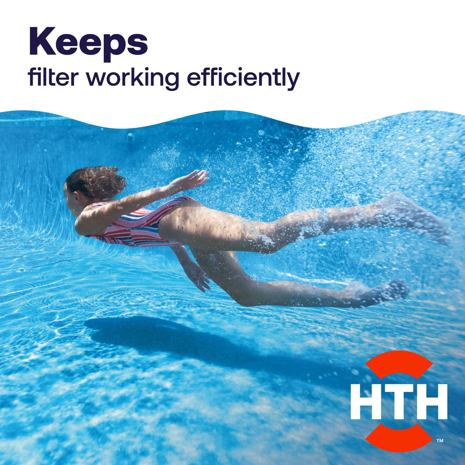 swimmer beside efficient pool filter message