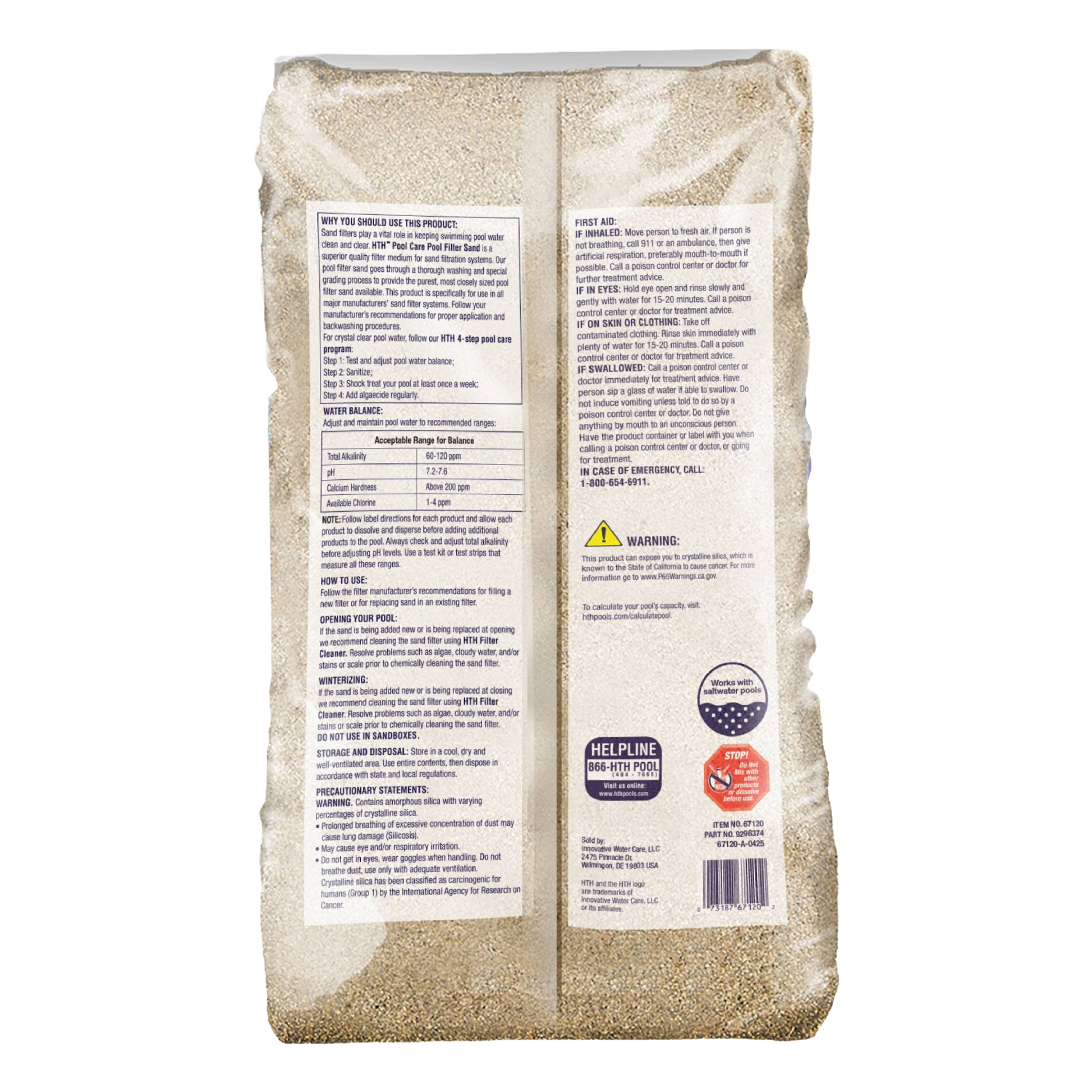 back of hth pool filter sand 50 lb bag