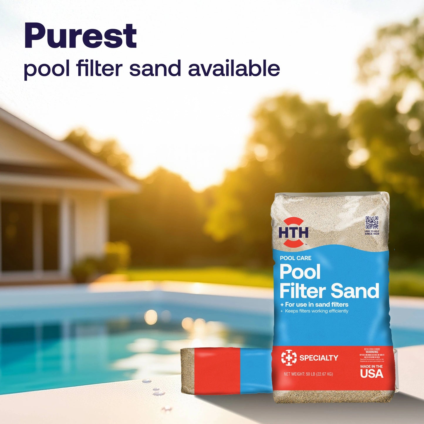 50 lb pool filter sand bag beside pool