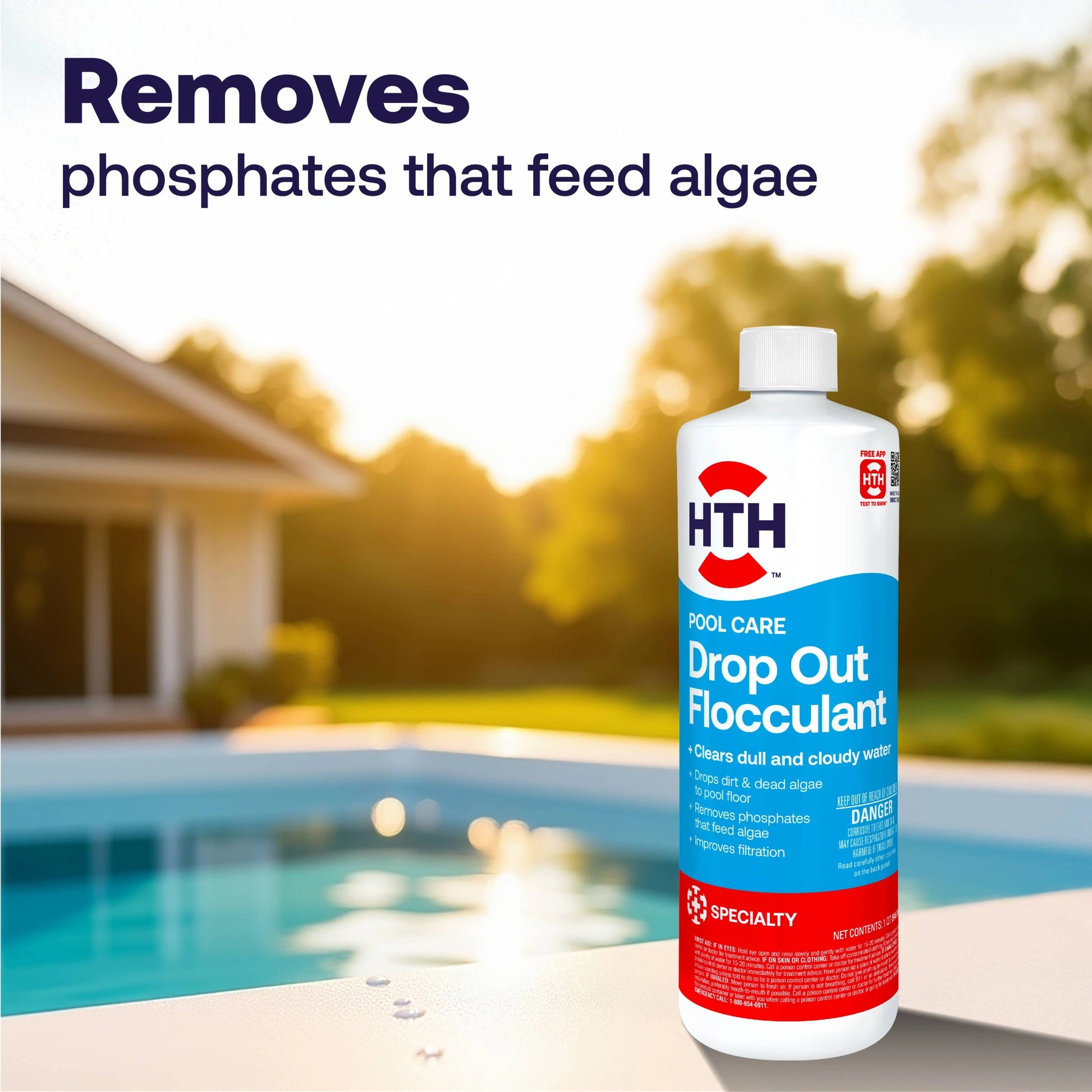 pool flocculant removes phosphates that feed algae
