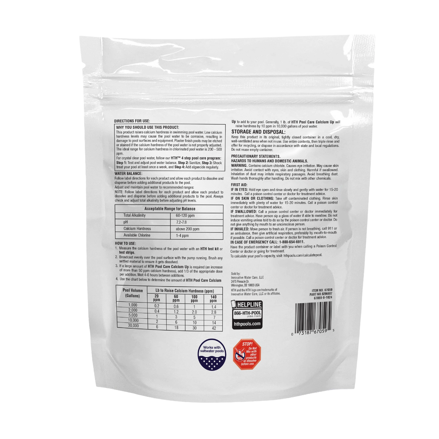 back of hth pool hardness increaser four pound pouch