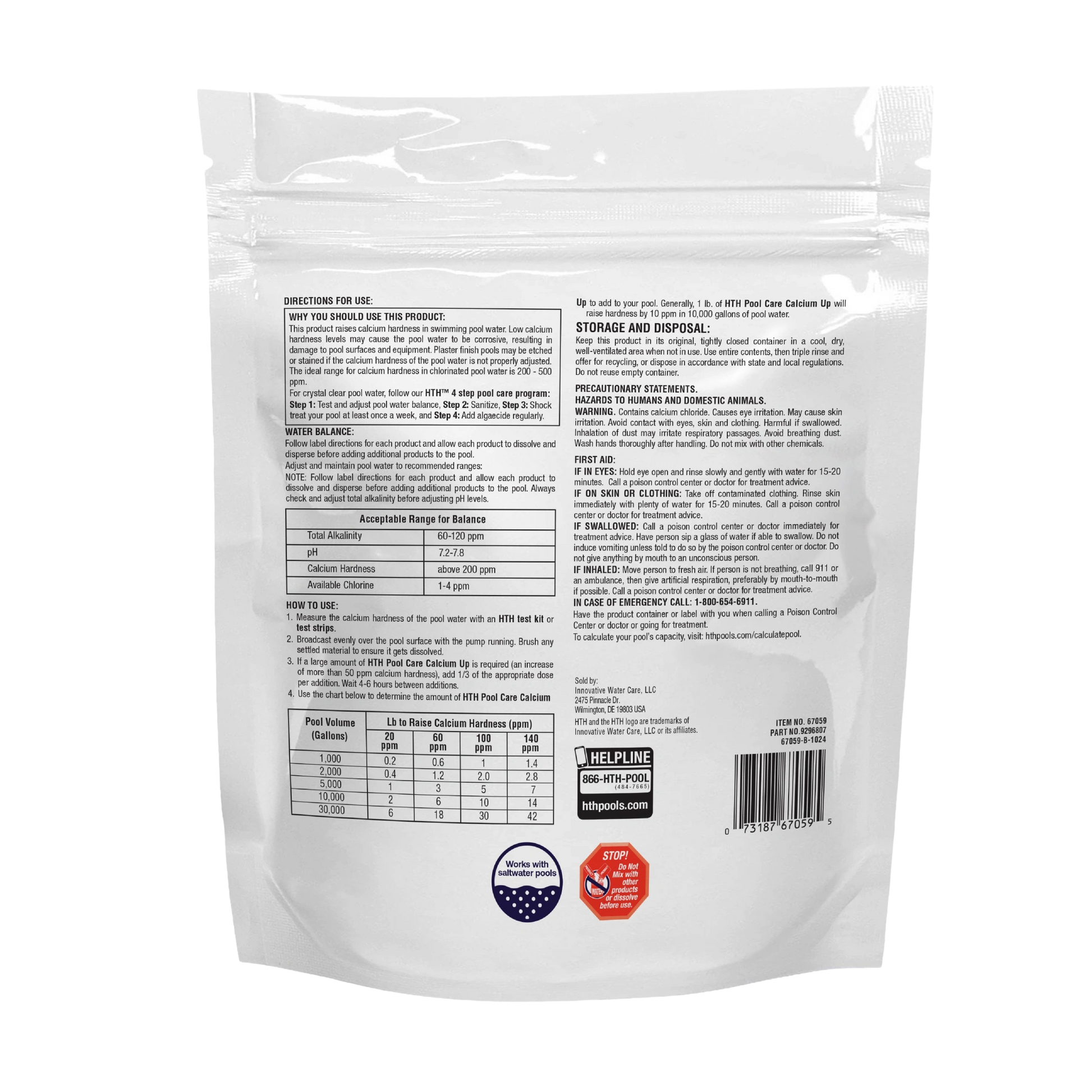 back of hth pool hardness increaser four pound pouch