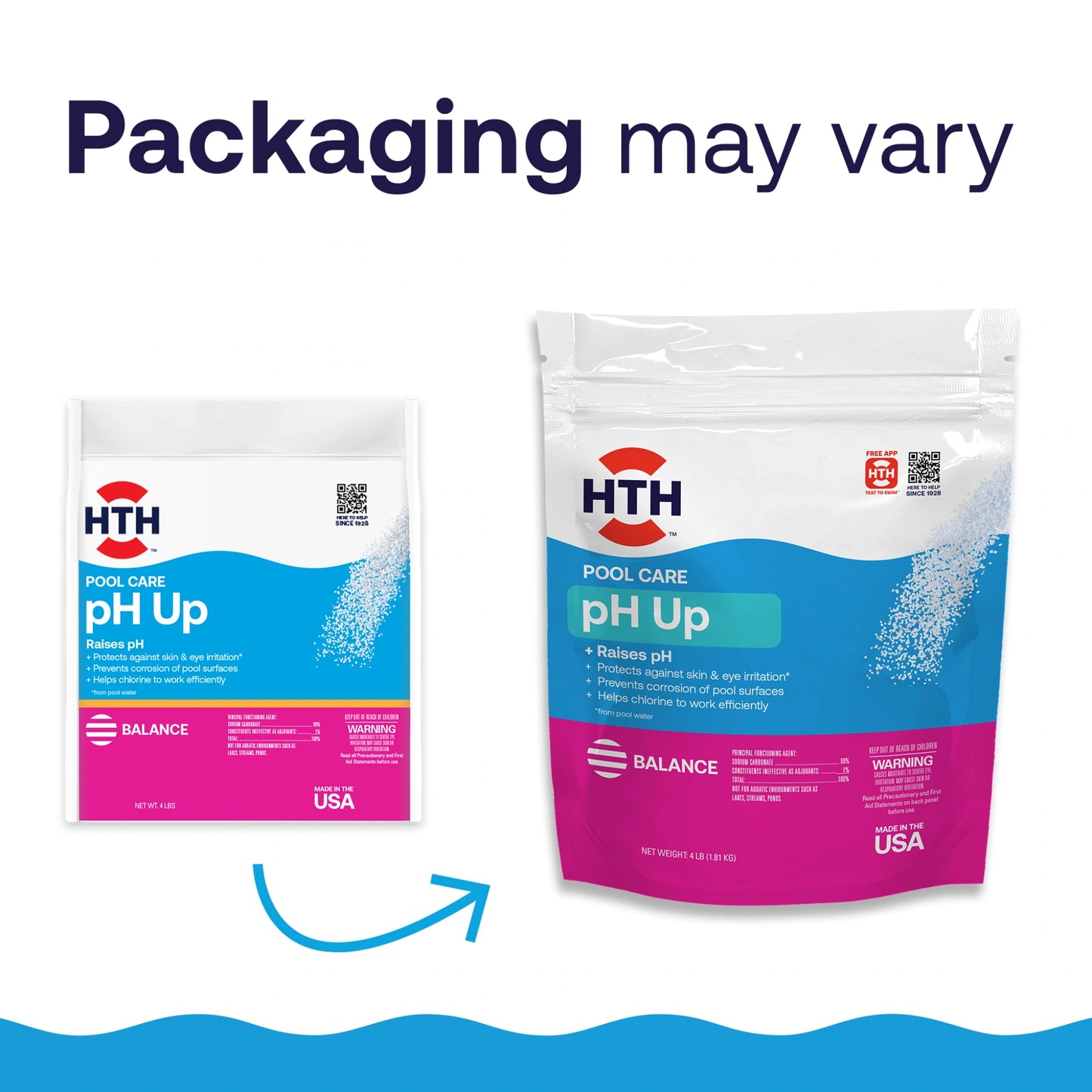Two packaging designs for HTH pool pH increaser