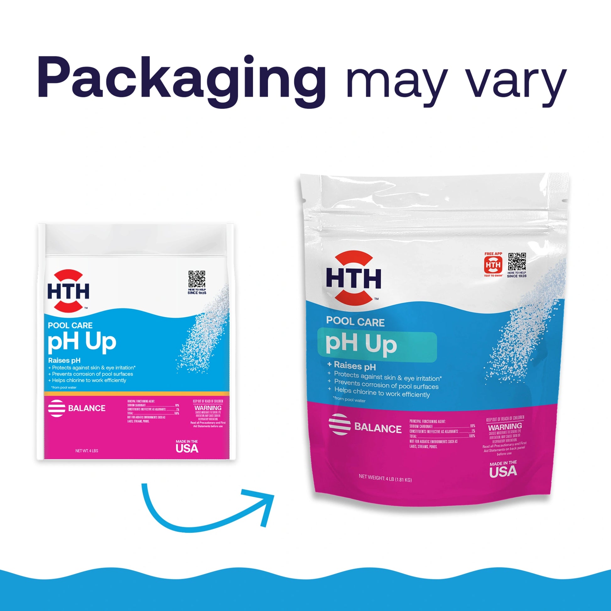 Two packaging designs for HTH pool pH increaser