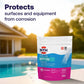 HTH pool pH increaser pouch beside a swimming pool
