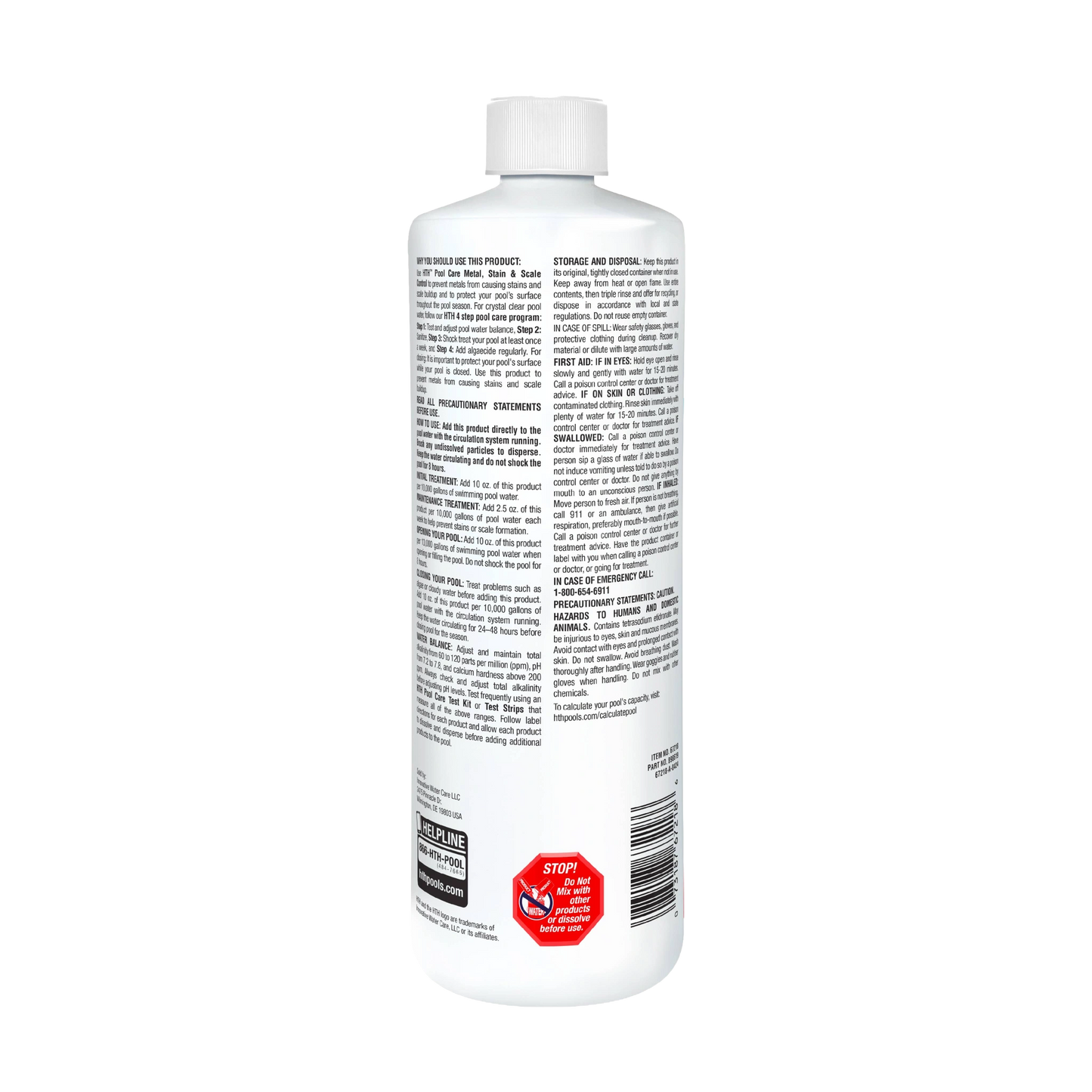 back of hth pool stain remover bottle