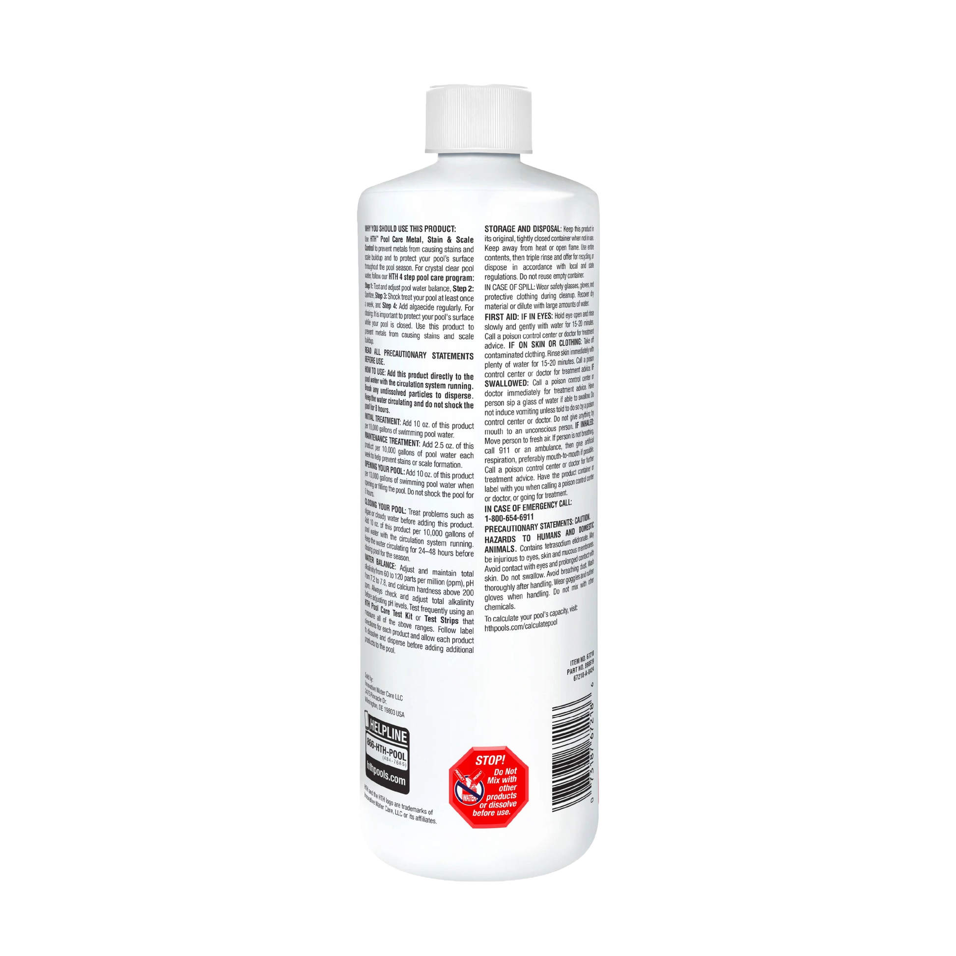 back of hth pool stain remover bottle
