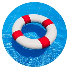 pool safety ring in clear blue pool