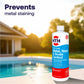 pool metal stain remover displayed beside clear pool