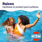 mother and child beneath pool hardness message