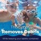 skimmer insert removes debris while containing tablets
