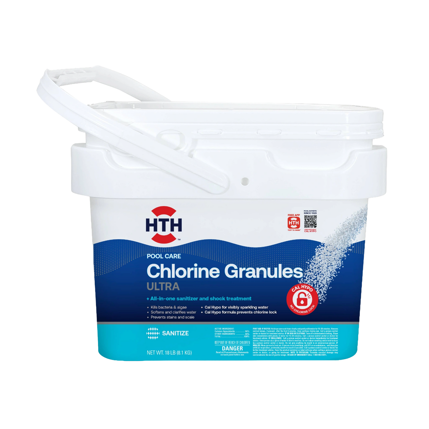 hth chlorine granules ultra 18 lb package front