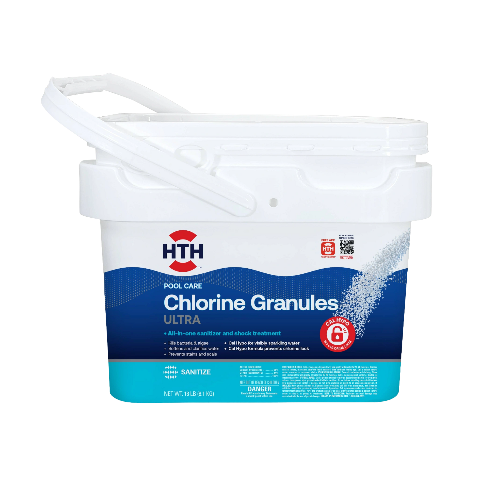hth chlorine granules ultra 18 lb package front