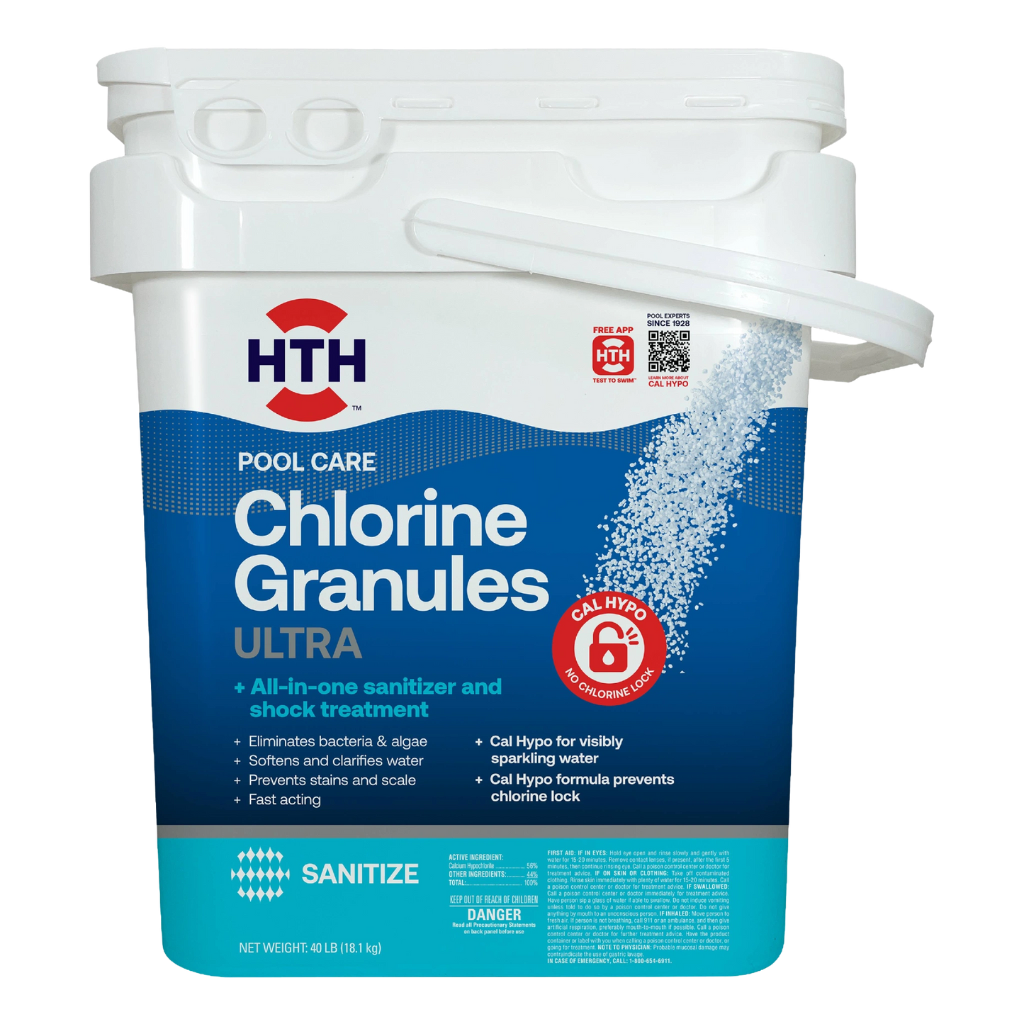 hth chlorine granules ultra 40 lb package front