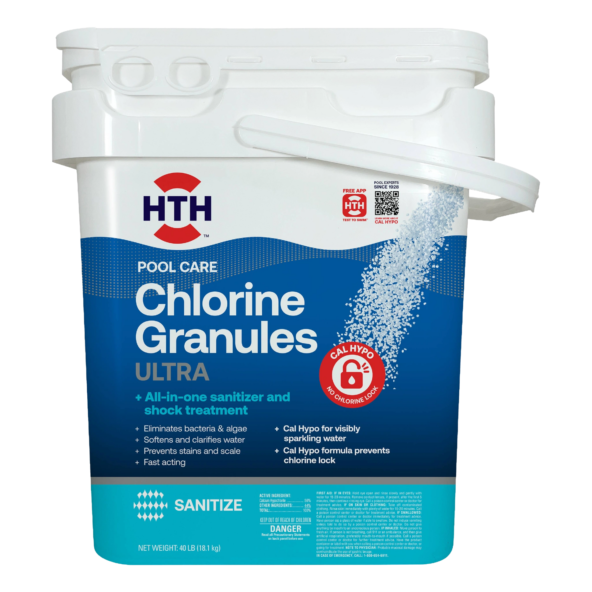 hth chlorine granules ultra 40 lb package front