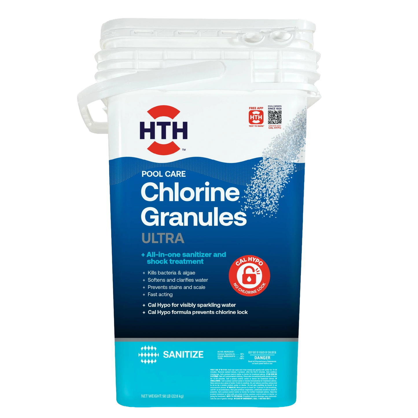hth chlorine granules ultra 50 lb package front