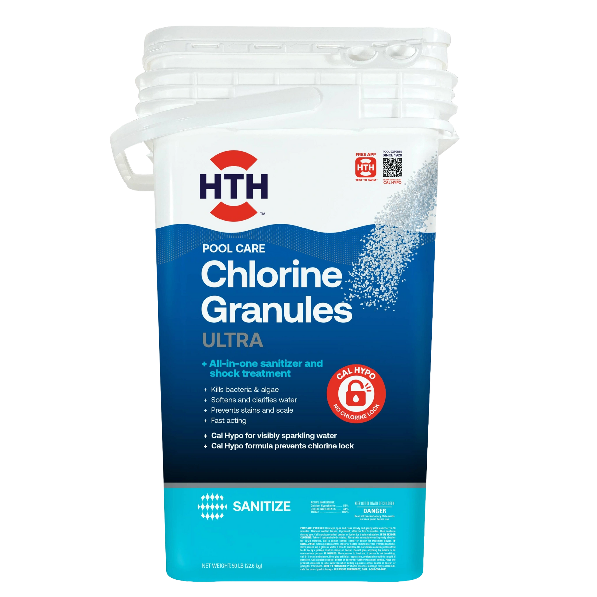 hth chlorine granules ultra 50 lb package front