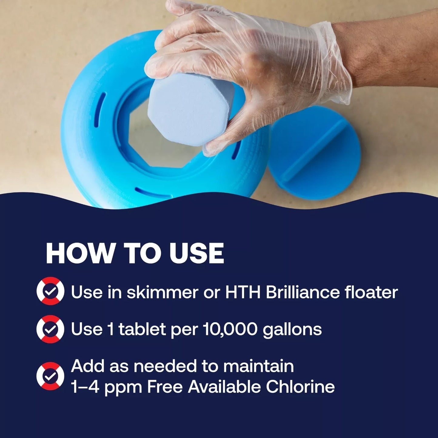gloved hand adds cal hypo tablet to floater