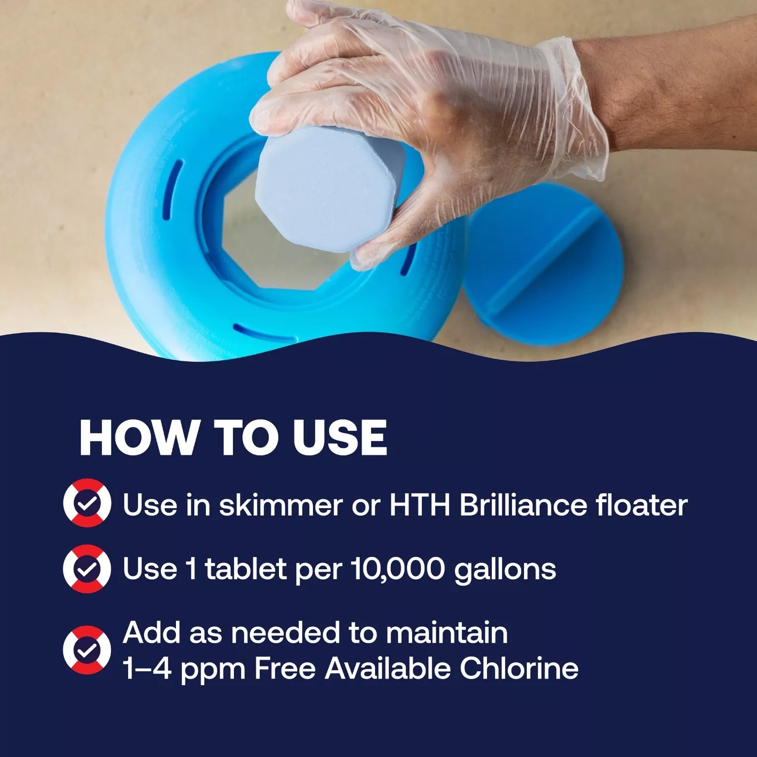 gloved hand adds cal hypo tablet to floater