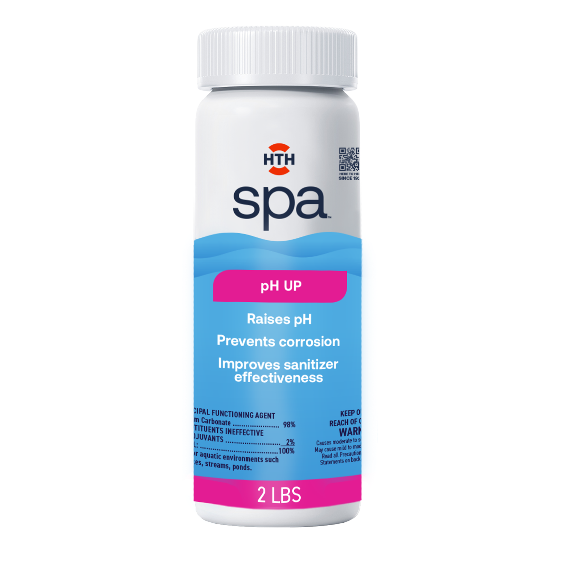 A 2lbs  plastic bottle of HTH Spa care pH up for hot tub treatment