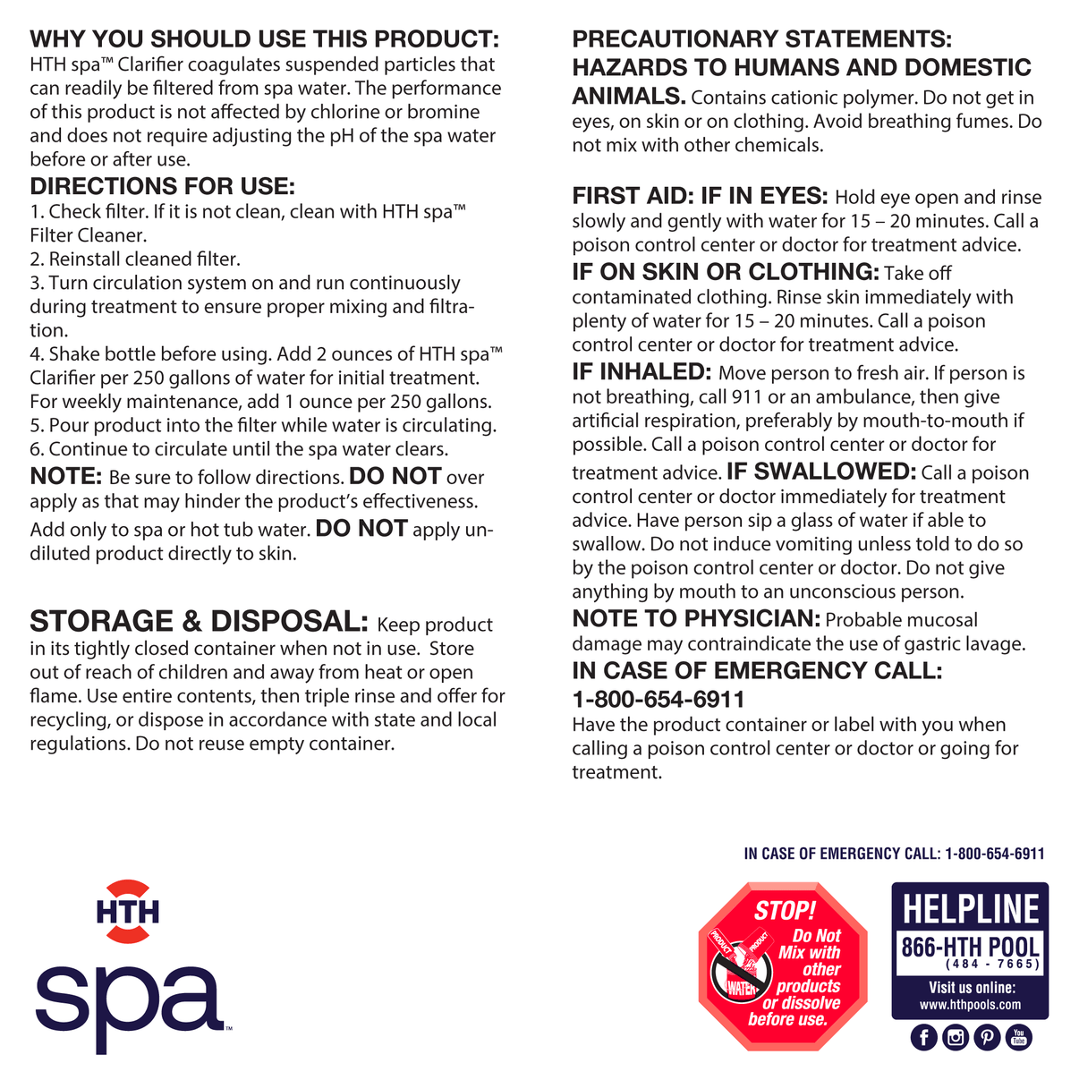 HTH spa™ Care Clarifier Hot Tub Clarifier HTH Pools