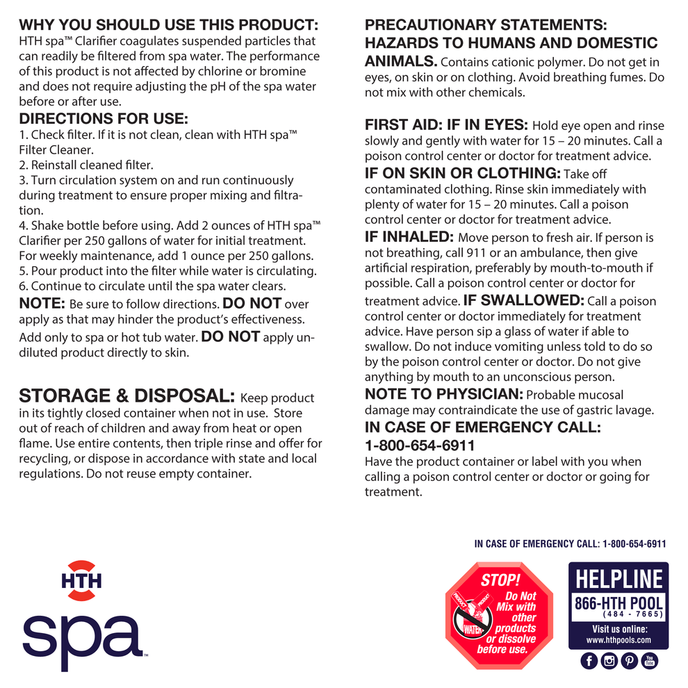 HTH spa™ Care Clarifier Hot Tub Clarifier HTH Pools