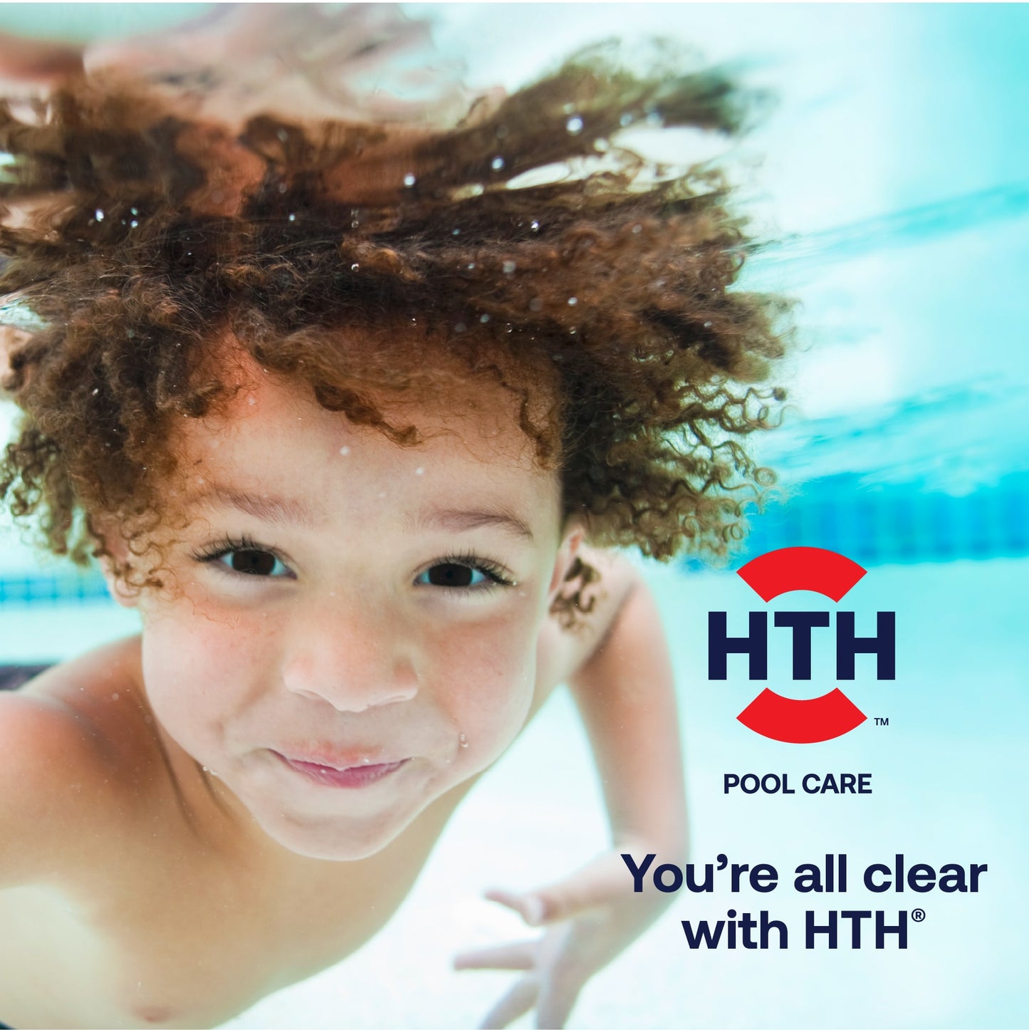 All clear with HTH message with person swimming under water 